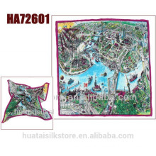 City scenery digital print custom design silk scarf